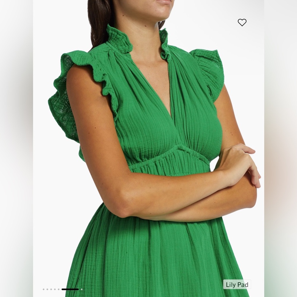 Xirena Peony Ruffled Cotton Midi Dress – Lily Pad Green – XS - Picture 4 of 7